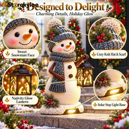 ⛄️🎄snowman Nativity Glow– Solarbetriebene Weihnachts-stufenleuchte Mit Projektion Der Heiligen Familie🌙