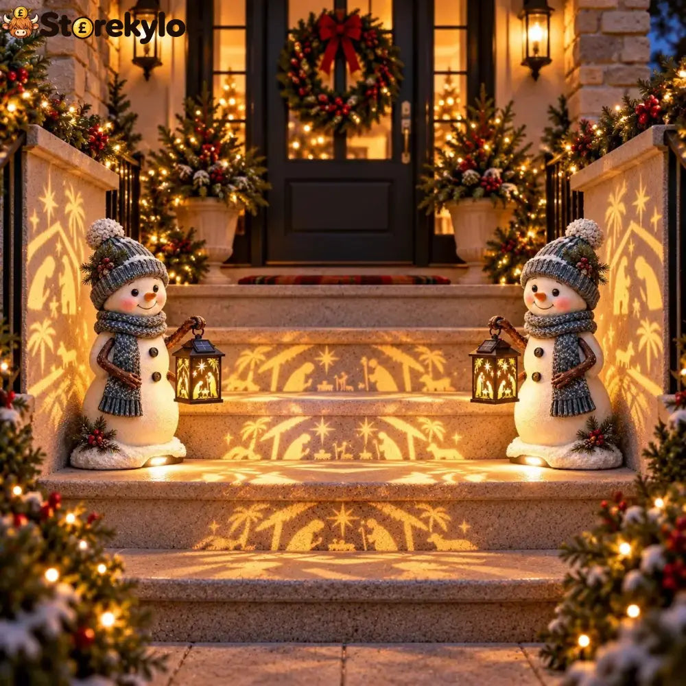 ⛄️🎄snowman Nativity Glow– Solarbetriebene Weihnachts-stufenleuchte Mit Projektion Der Heiligen Familie🌙