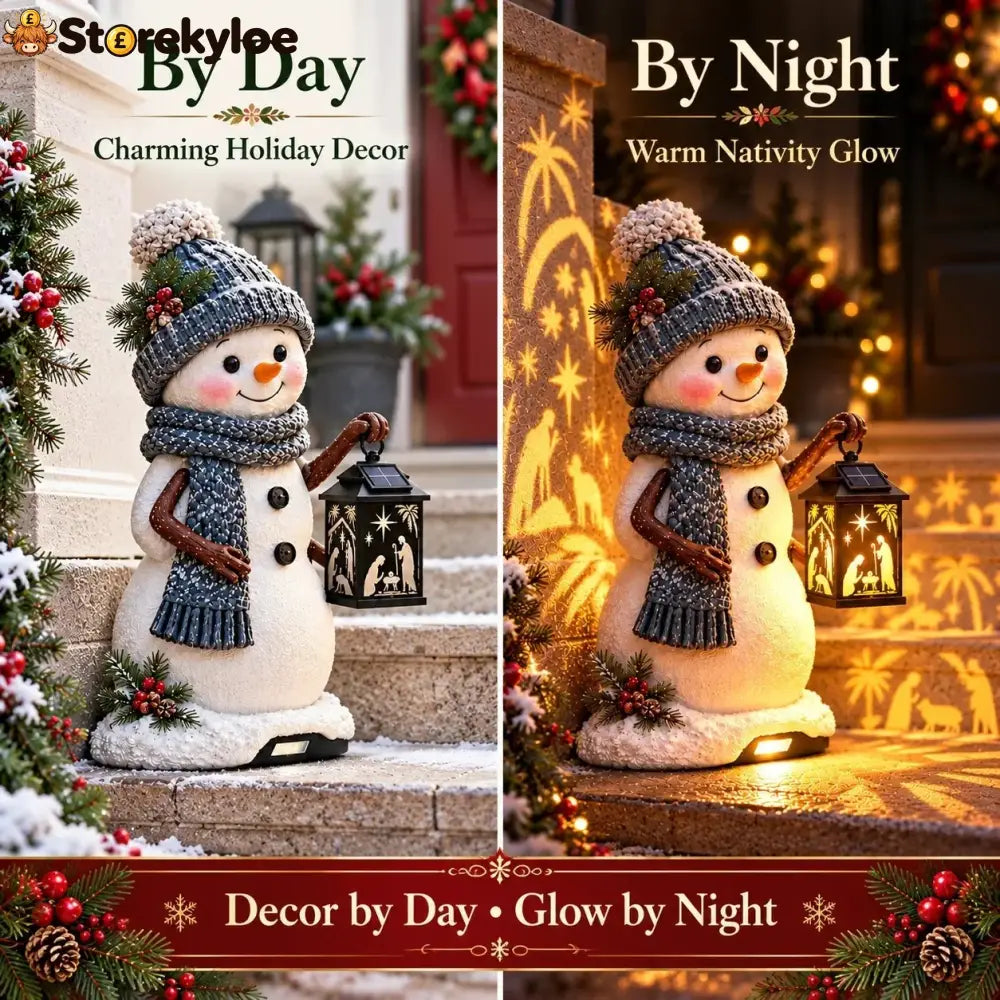 ⛄️🎄snowman Nativity Glow– Solarbetriebene Weihnachts-stufenleuchte Mit Projektion Der Heiligen Familie🌙