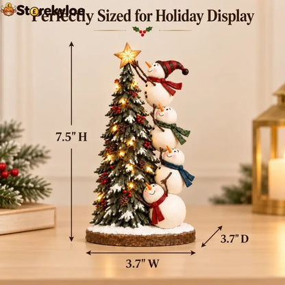 Snowmen Topping the Christmas Tree – Lighted Christmas Figurine