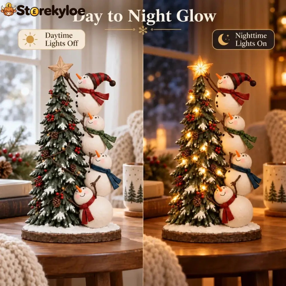 Snowmen Topping the Christmas Tree – Lighted Christmas Figurine