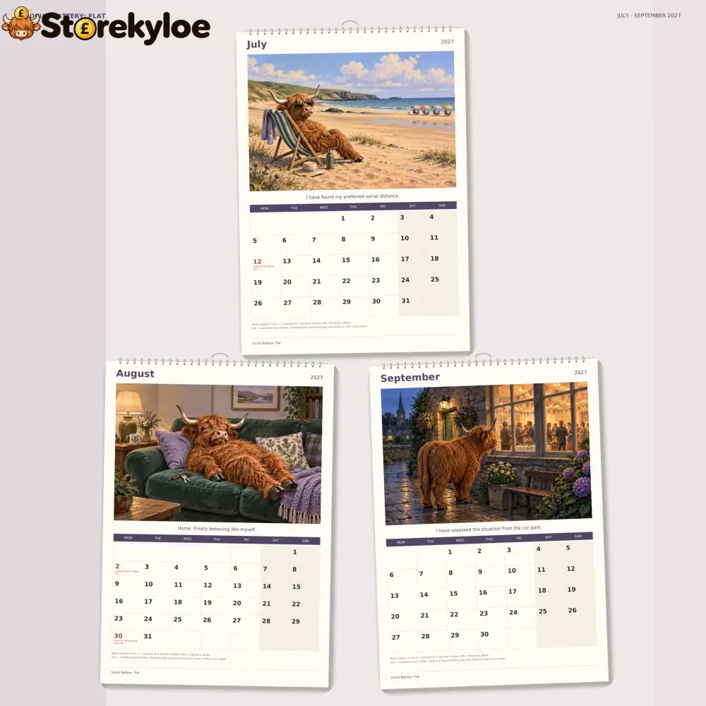 🔥Social Battery: Flat 2027 A4 Wall Calendar - Funny Highland Cows