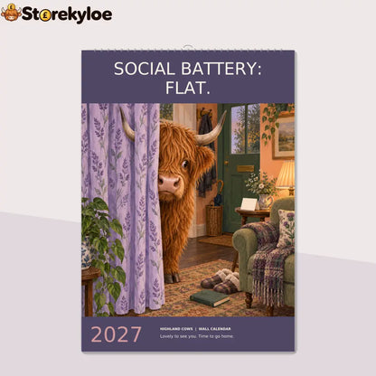 🔥Social Battery: Flat 2027 A4 Wall Calendar - Funny Highland Cows