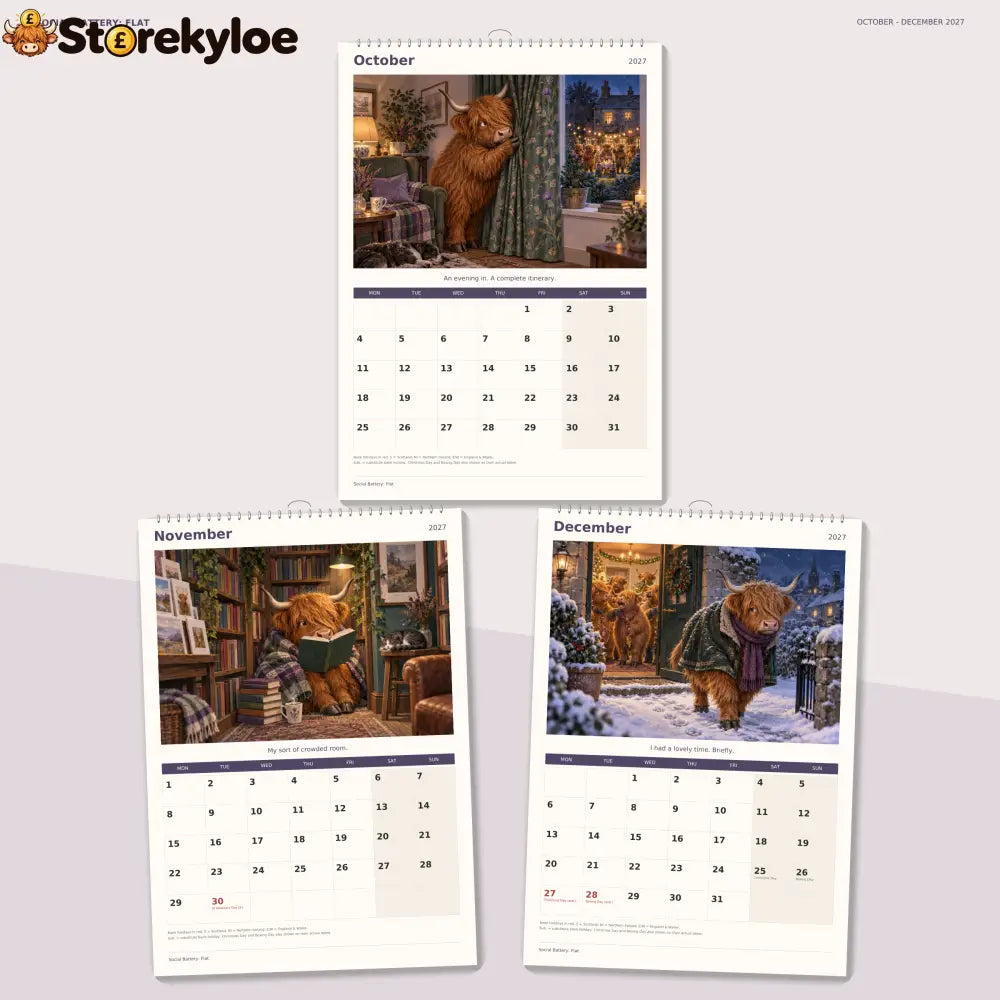🔥Social Battery: Flat 2027 A4 Wall Calendar - Funny Highland Cows