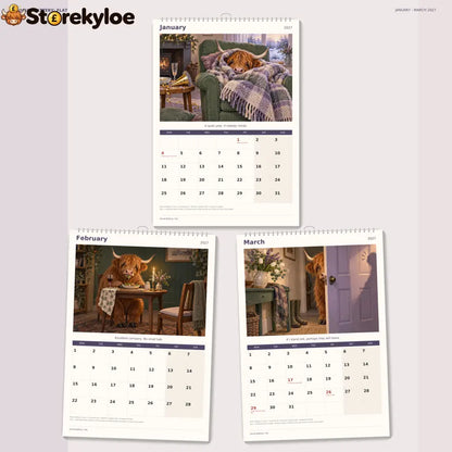 🔥Social Battery: Flat 2027 A4 Wall Calendar - Funny Highland Cows