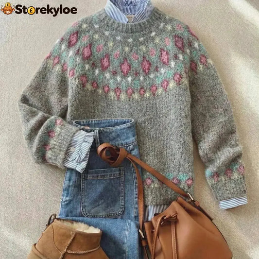 Soft Gray-Chic Vintage Knit Sweater - Soft Gray / S
