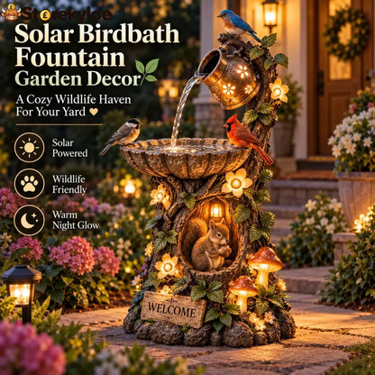 🐿️ Solar Birdbath Fountain Garden Decor – A Cozy Wildlife Haven For Your Yard