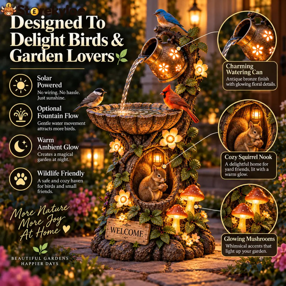 🌿 🐿️Solar Wildlife Garden Fountain – A Peaceful Stop for Birds & Squirrels