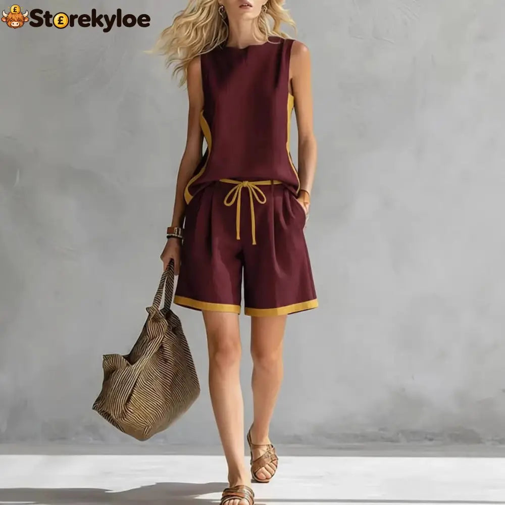Solid Color Loose Casual Vest and Shorts Set