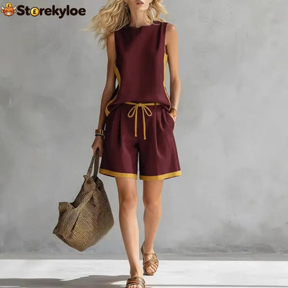 Solid Color Loose Casual Vest and Shorts Set