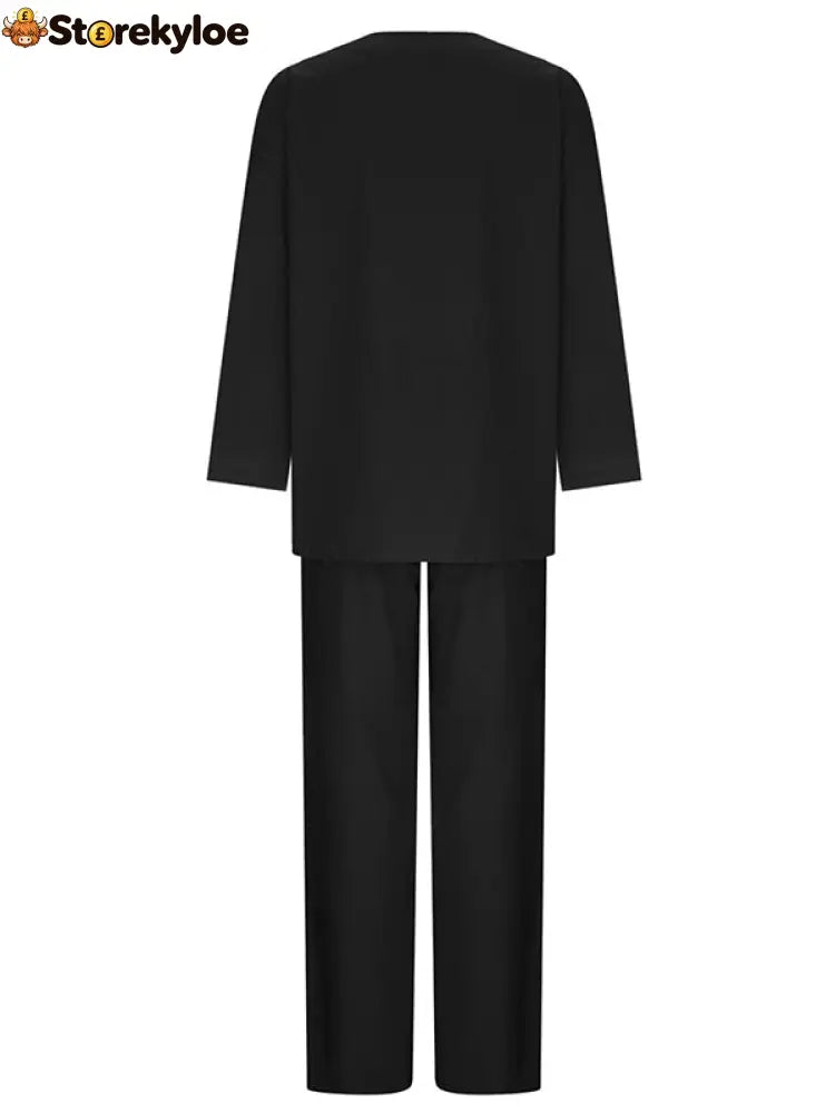 Solid Color Loose Long Sleeves Round-Neck Shirts Top + Drawstring Pants Bottom Two Pieces Set
