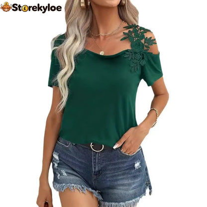 solid color stitching fashion lace T-shirt women’s tops
