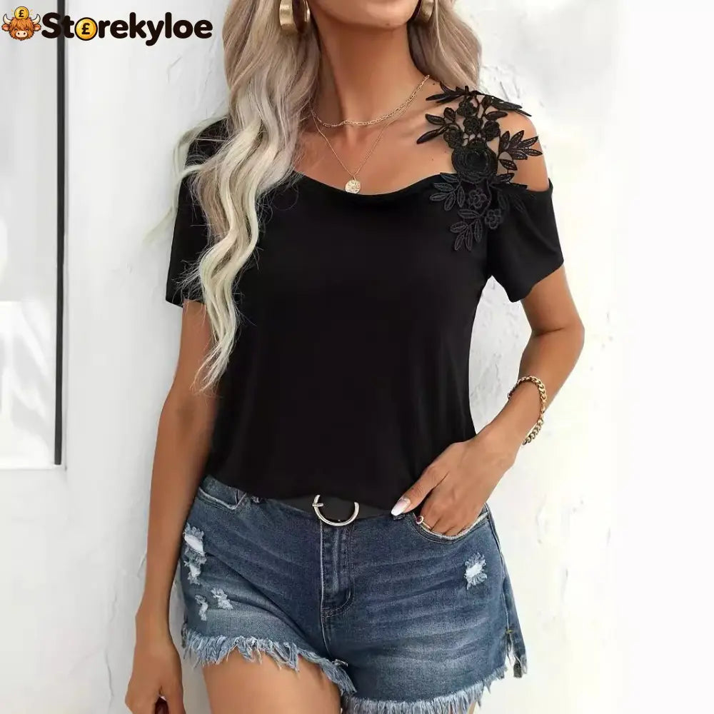 solid color stitching fashion lace T-shirt women’s tops