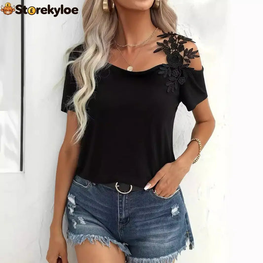 solid color stitching fashion lace T-shirt women’s tops