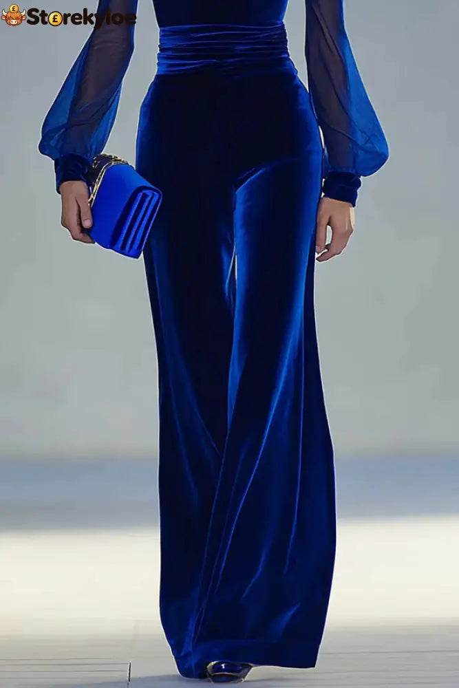 Solid Color Velvet V-neck Long-sleeved Elegant Fitted Jumpsuit