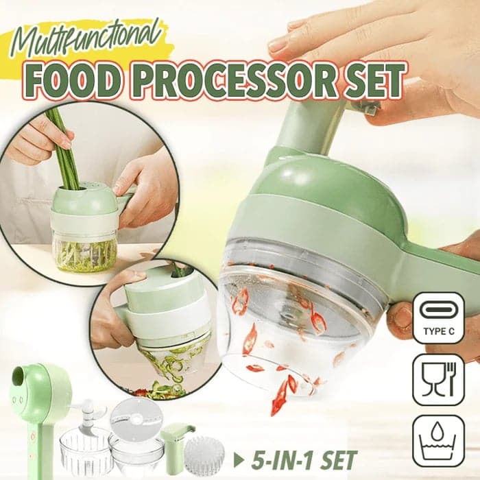 4-in-1 manual electric vegetable cutter set|Multifunction cordless food processor