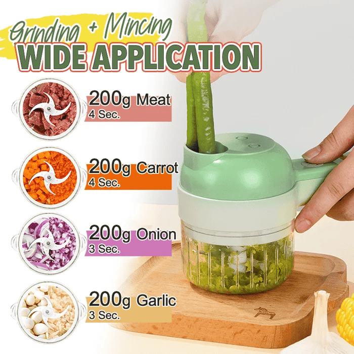 4-in-1 manual electric vegetable cutter set|Multifunction cordless food processor