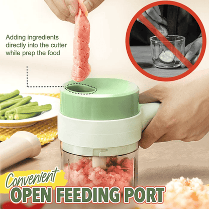 4-in-1 manual electric vegetable cutter set|Multifunction cordless food processor