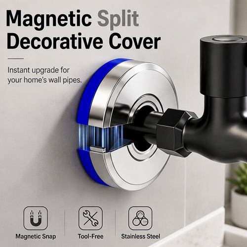 🧲 Split Pipe Cover with Magnetic Closure – No Tools Needed, Decorative Ring for Any Faucet