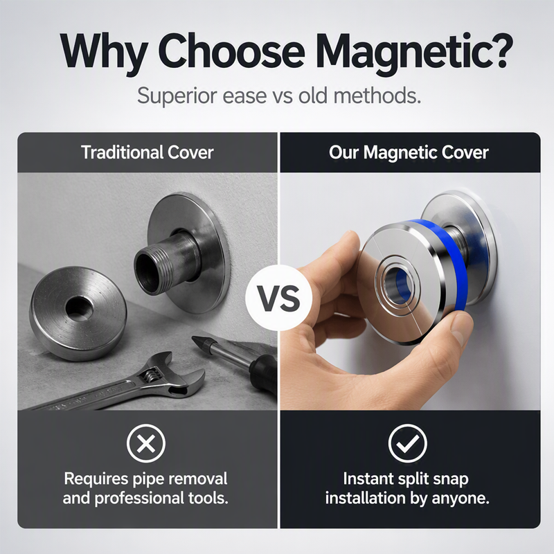 🧲 Split Pipe Cover with Magnetic Closure – No Tools Needed, Decorative Ring for Any Faucet