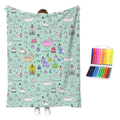 🏆 LIMITED-TIME 50% OFF! 🎨 DIY Coloring Blanket Kit: Ultra-Soft, Skin-Friendly, Washable Markers, Creative Fun for Kids & Adults