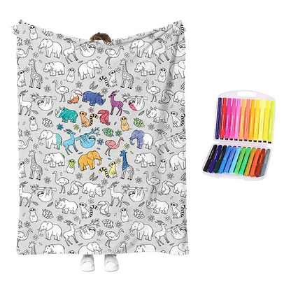 🏆 LIMITED-TIME 50% OFF! 🎨 DIY Coloring Blanket Kit: Ultra-Soft, Skin-Friendly, Washable Markers, Creative Fun for Kids & Adults
