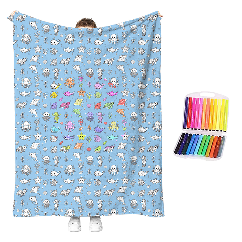 🏆 LIMITED-TIME 50% OFF! 🎨 DIY Coloring Blanket Kit: Ultra-Soft, Skin-Friendly, Washable Markers, Creative Fun for Kids & Adults