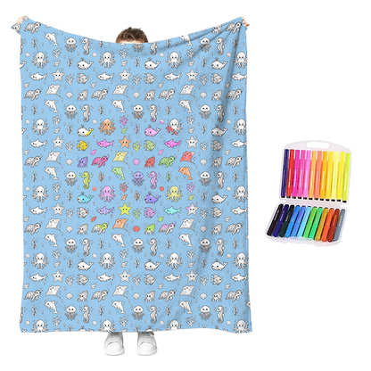 🏆 LIMITED-TIME 50% OFF! 🎨 DIY Coloring Blanket Kit: Ultra-Soft, Skin-Friendly, Washable Markers, Creative Fun for Kids & Adults