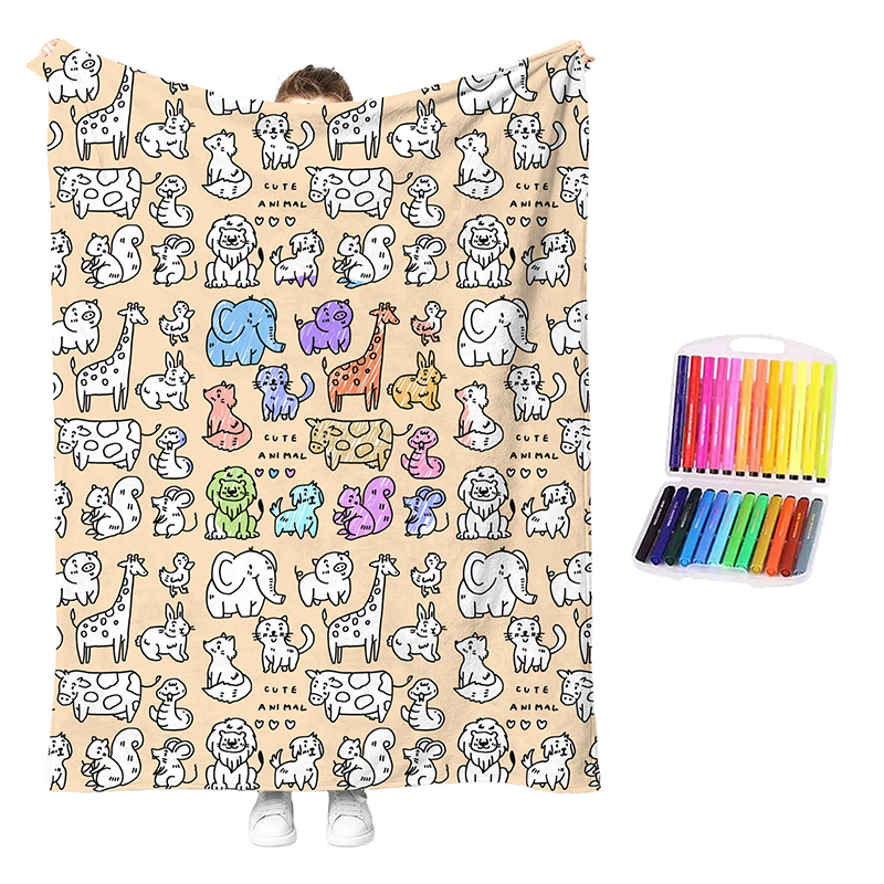 🏆 LIMITED-TIME 50% OFF! 🎨 DIY Coloring Blanket Kit: Ultra-Soft, Skin-Friendly, Washable Markers, Creative Fun for Kids & Adults