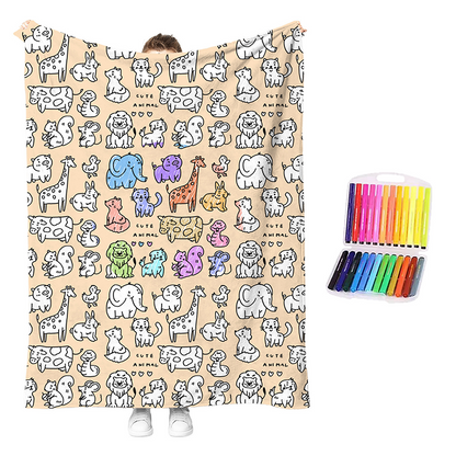 🏆 LIMITED-TIME 50% OFF! 🎨 DIY Coloring Blanket Kit: Ultra-Soft, Skin-Friendly, Washable Markers, Creative Fun for Kids & Adults