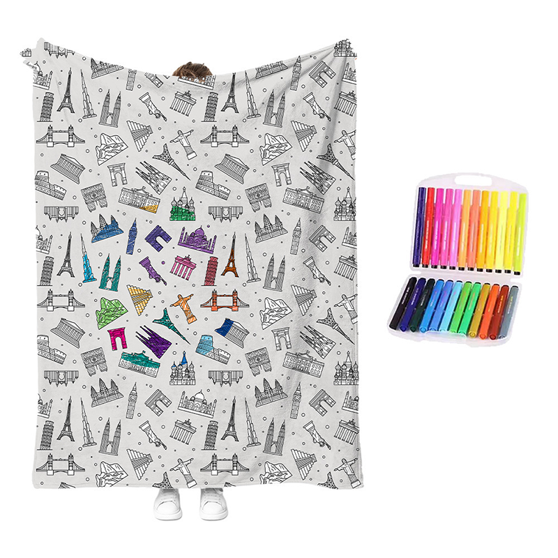 🏆 LIMITED-TIME 50% OFF! 🎨 DIY Coloring Blanket Kit: Ultra-Soft, Skin-Friendly, Washable Markers, Creative Fun for Kids & Adults