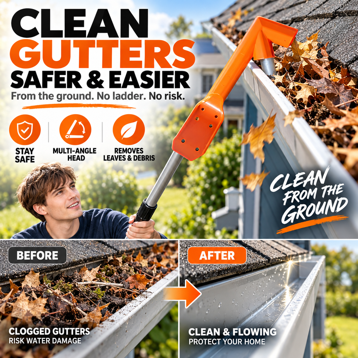 🍂 Ground-Level Gutter Cleaning Tool | Adjustable