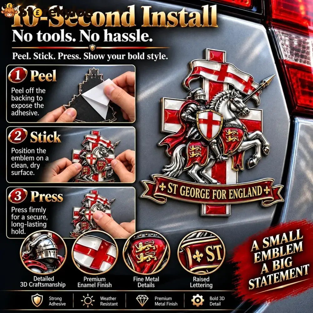 🛡️ “st George For England” Protection & Blessing Commemorative Metal Car Emblem - Buy 1 / Approx. 7-8 in