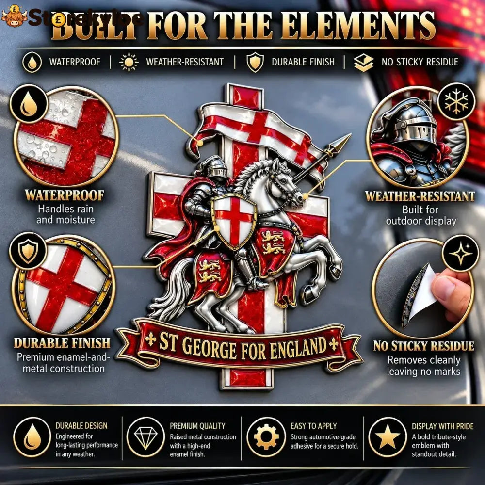 🛡️ “st George For England” Protection & Blessing Commemorative Metal Car Emblem - Buy 1 / Approx. 7-8 in