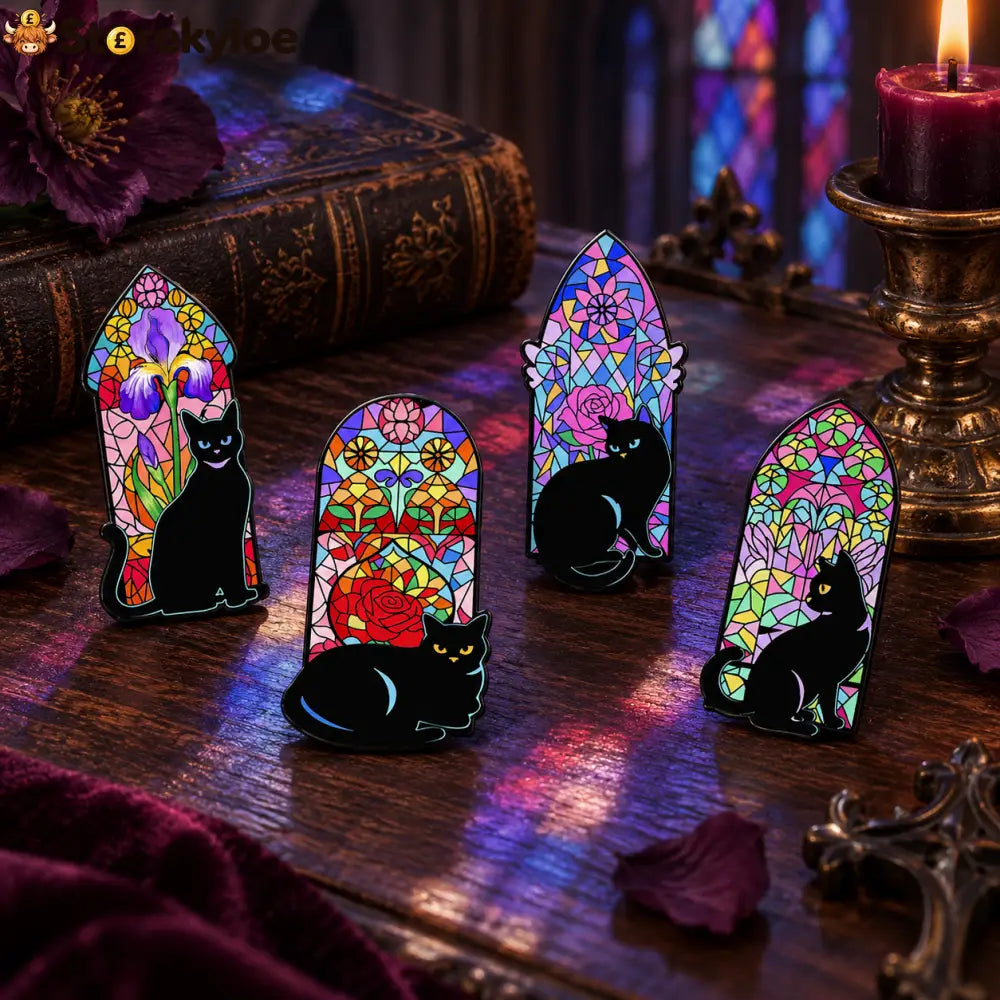 🐈‍⬛🪟stained Glass Black Cat Enamel Pin Collection Gothic Cathedral Window Lapel Pins Gift For Cat Lovers & Dark
