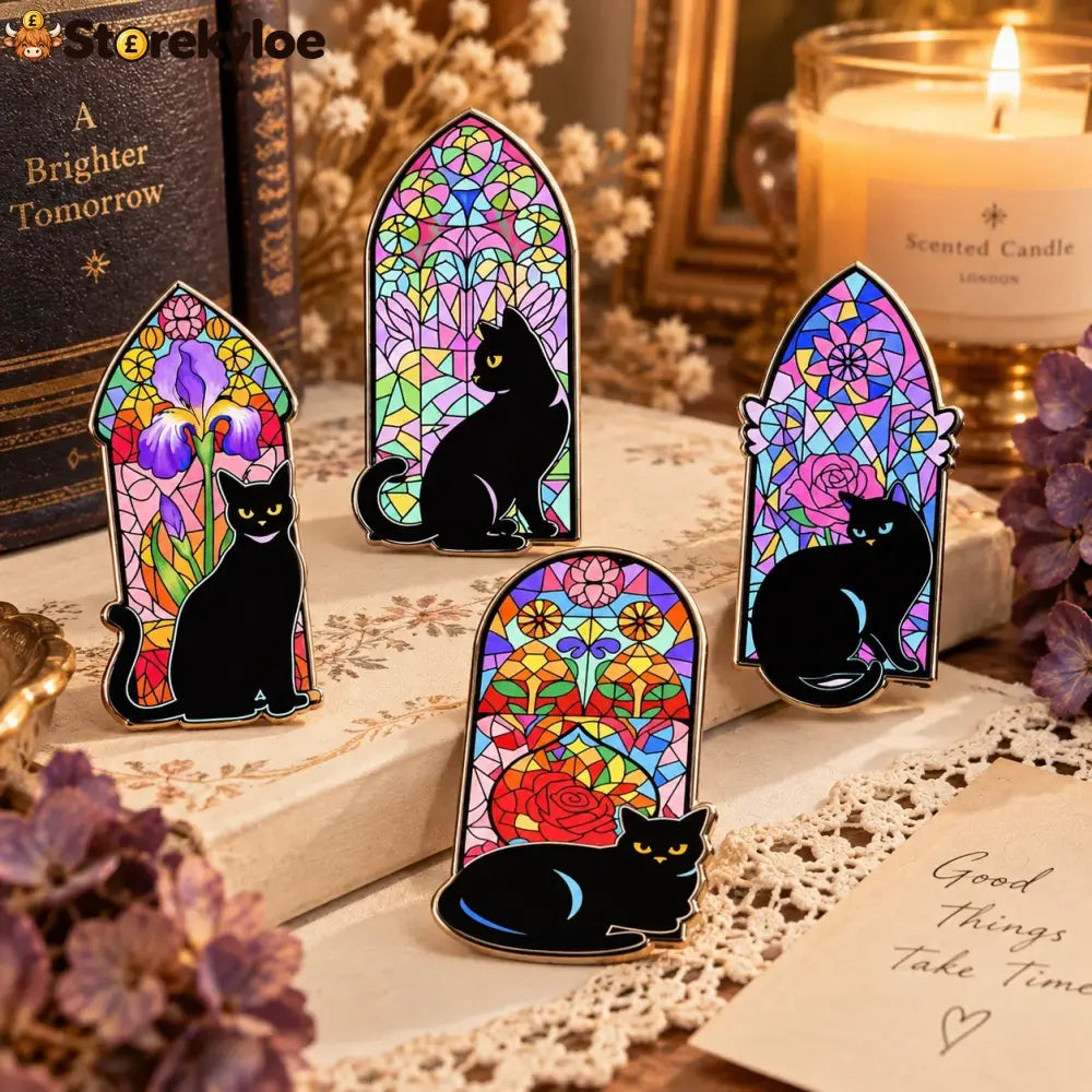 🐈‍⬛🪟stained Glass Black Cat Enamel Pin Collection Gothic Cathedral Window Lapel Pins Gift For Cat Lovers & Dark