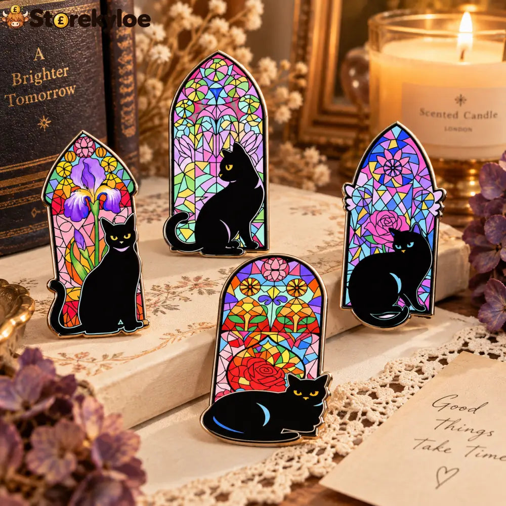 🐈‍⬛🪟stained Glass Black Cat Enamel Pin Collection Gothic Cathedral Window Lapel Pins Gift For Cat Lovers & Dark