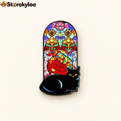 🐈‍⬛🪟stained Glass Black Cat Enamel Pin Collection Gothic Cathedral Window Lapel Pins Gift For Cat Lovers & Dark