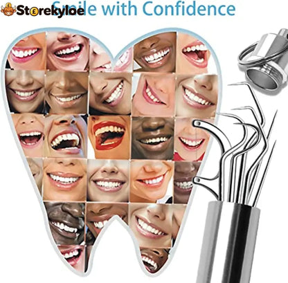 🏷️Stainless Steel Toothpick Set - 7-piece set in aluminum tube with dental floss - 1 set - bagged