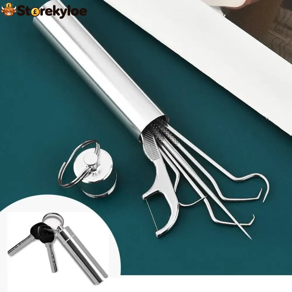 🏷️Stainless Steel Toothpick Set - 7-piece set in aluminum tube with dental floss - 1 set - bagged