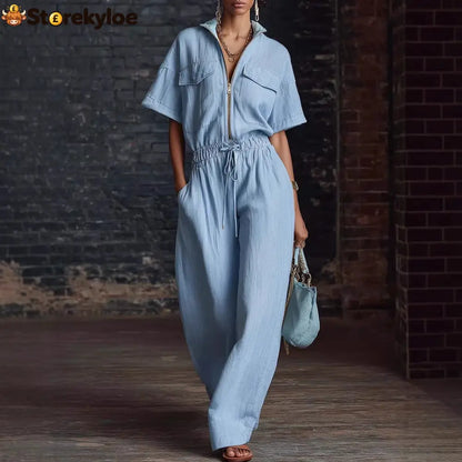 Stand Collar Sleeveless Casual Loose Cotton And Linen Jumpsuit