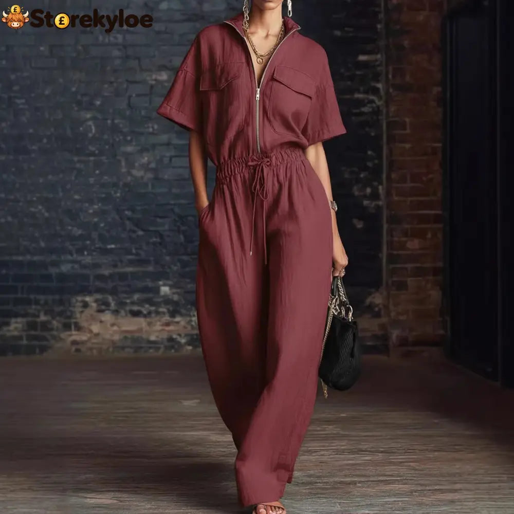 Stand Collar Sleeveless Casual Loose Cotton And Linen Jumpsuit