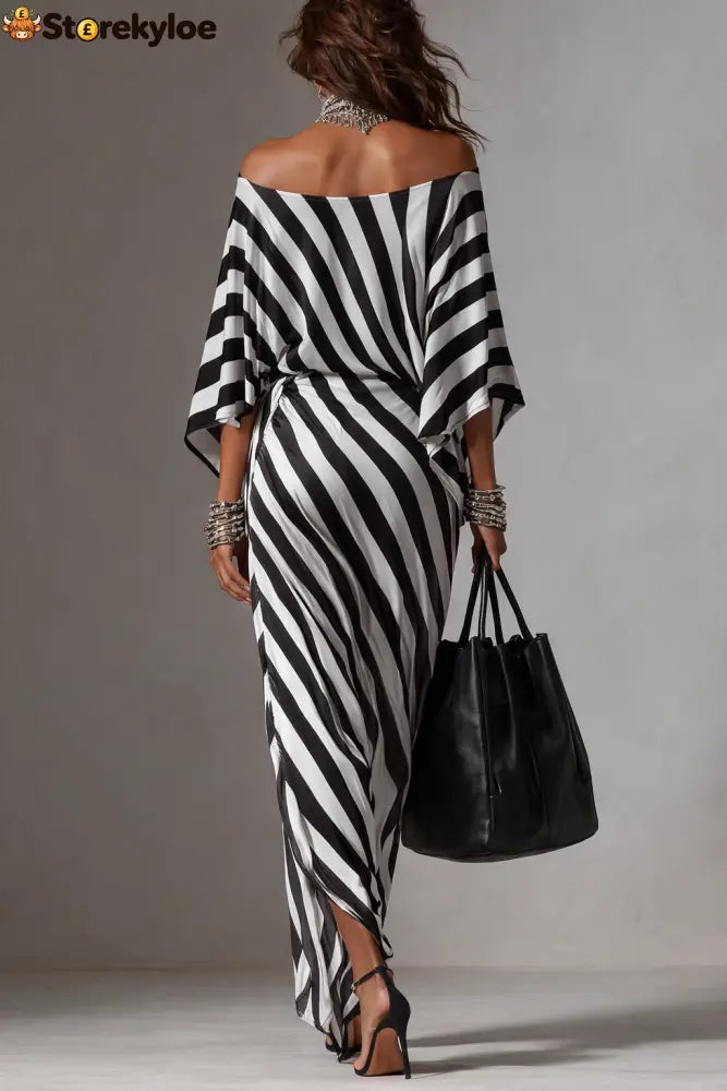 Statement Monochrome Stripe Asymmetric Maxi Dress