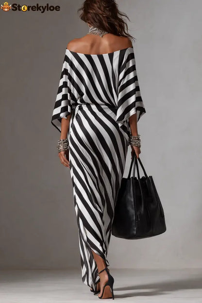 Statement Monochrome Stripe Asymmetric Maxi Dress
