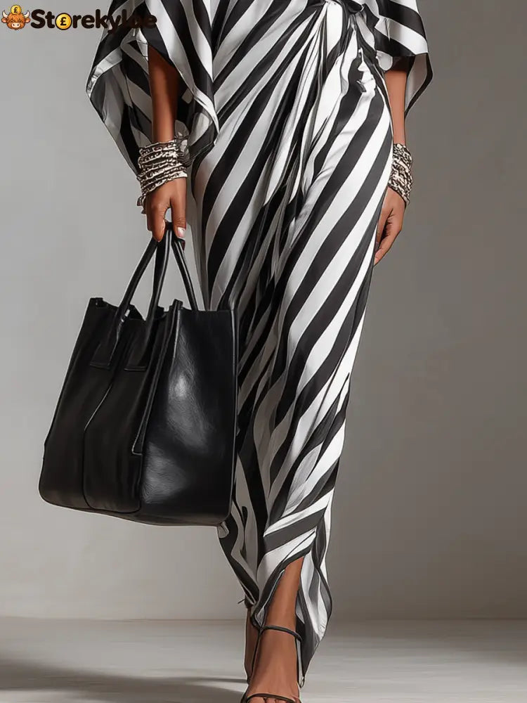 Statement Monochrome Stripe Asymmetric Maxi Dress