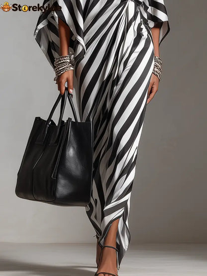 Statement Monochrome Stripe Asymmetric Maxi Dress