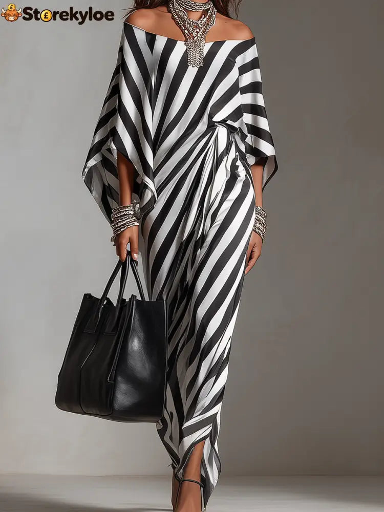 Statement Monochrome Stripe Asymmetric Maxi Dress