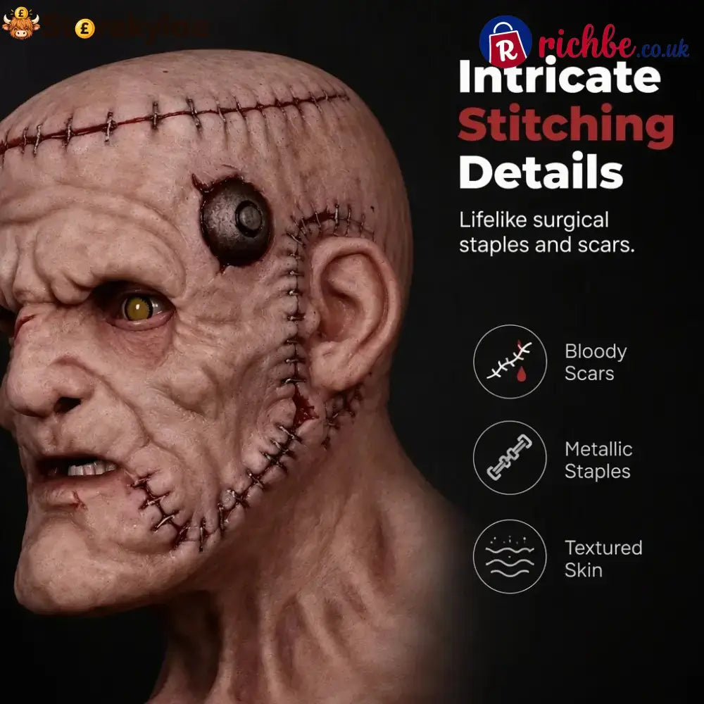 👹 Stitched Monster Full-Head Silicone Horror Mask | Costume Piece