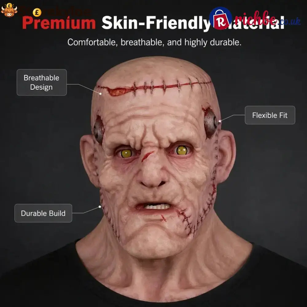 👹 Stitched Monster Full-Head Silicone Horror Mask | Costume Piece