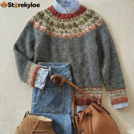 Stone Gray-Classic Vintage Knit Sweater - Stone Gray / S